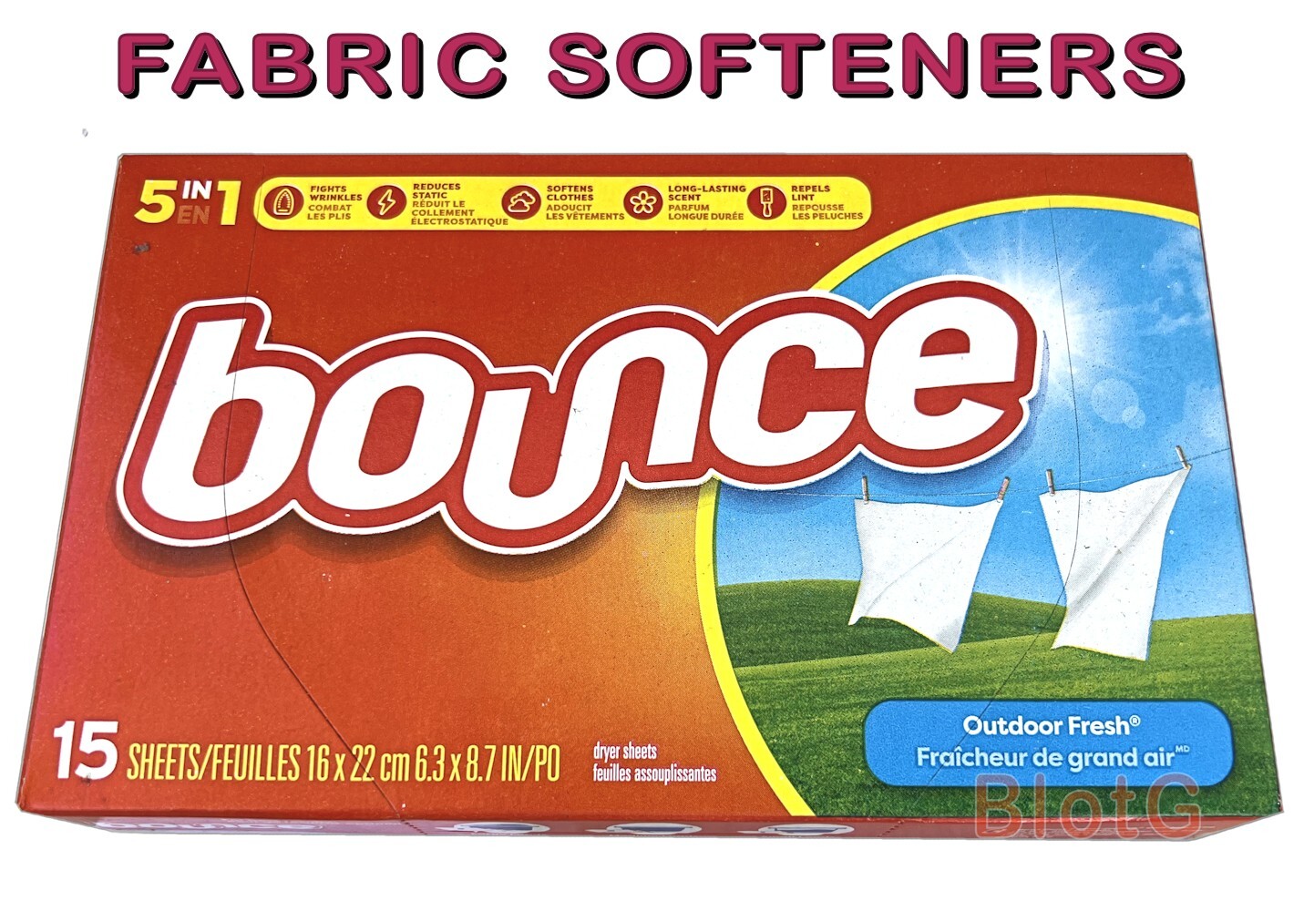 BOUNCE Fabric Softeners Outdoor Fresh Scented For Laundry & Dryer 15 Sheets 1Box