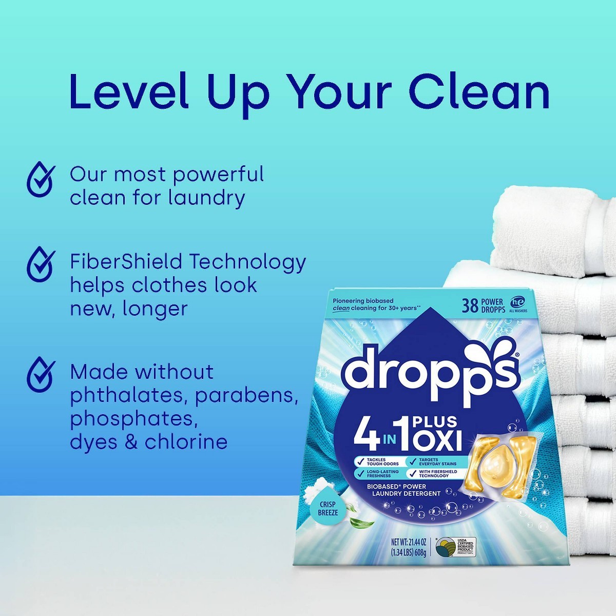 Dropps Crisp Breeze 4-in-1 Plus Oxi Power Biobased Laundry Pods 38 Pacs-21.44oz