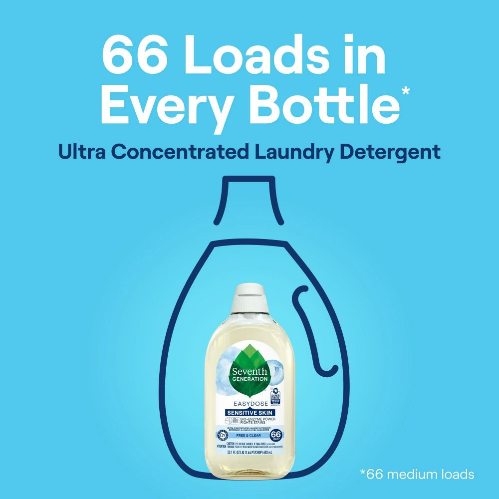 Seventh Generation Easydose Laundry Detergent, Free & Clear, 66 Loads, 23.1 Oz