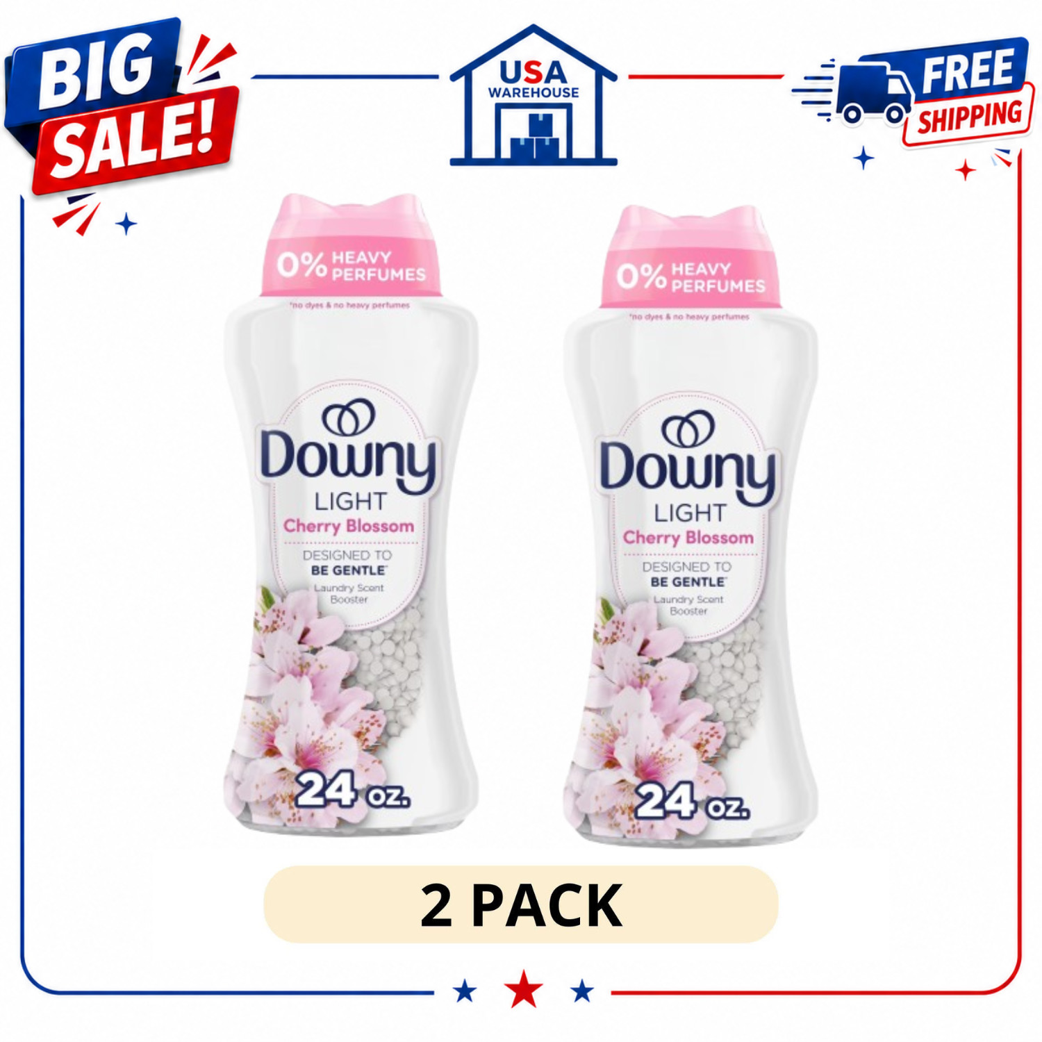 (2 Pack) Downy Light In-Wash Laundry Scent Booster Beads Cherry Blossom, 24 oz