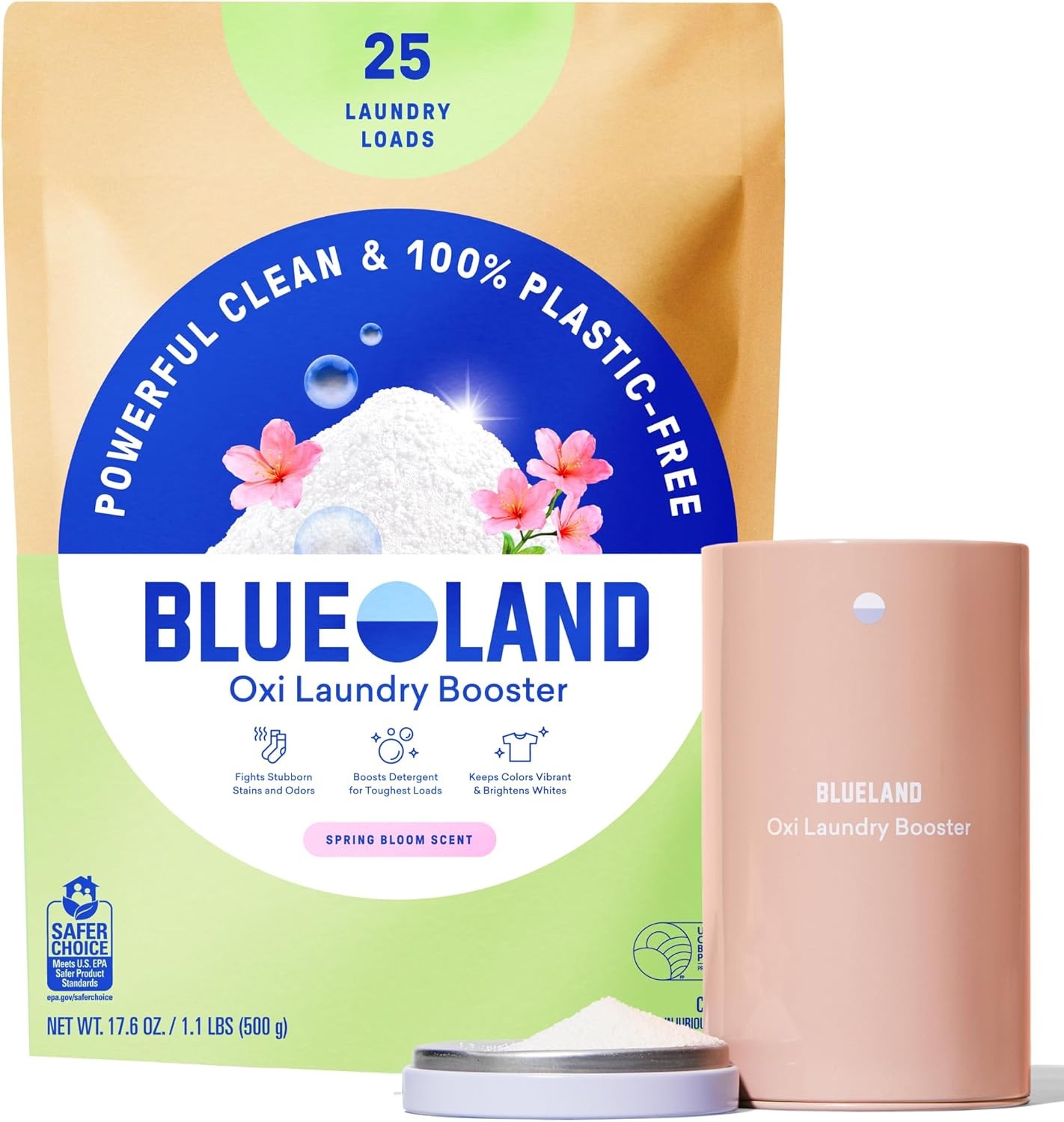 Oxi Laundry Booster Powder W/ Tin Starter Set Clear Skies Scent 25 Loads 17.6 oz