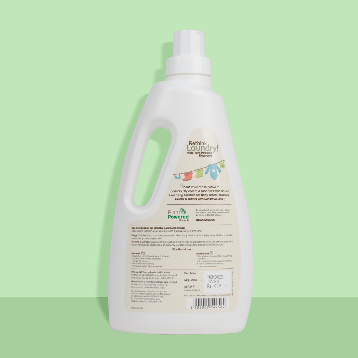 Mother Sparsh Plant Powered Baby Liquid Laundry Detergent-1000ml With Bioenzymes