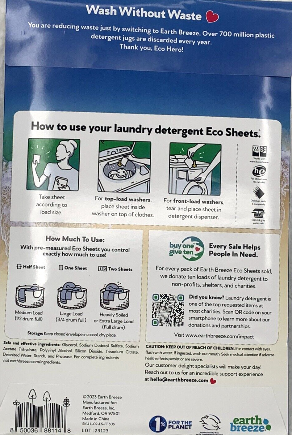 Earth Breeze Laundry Detergent Eco Sheets he 30 Sheets – 60 Loads Fragrance Free