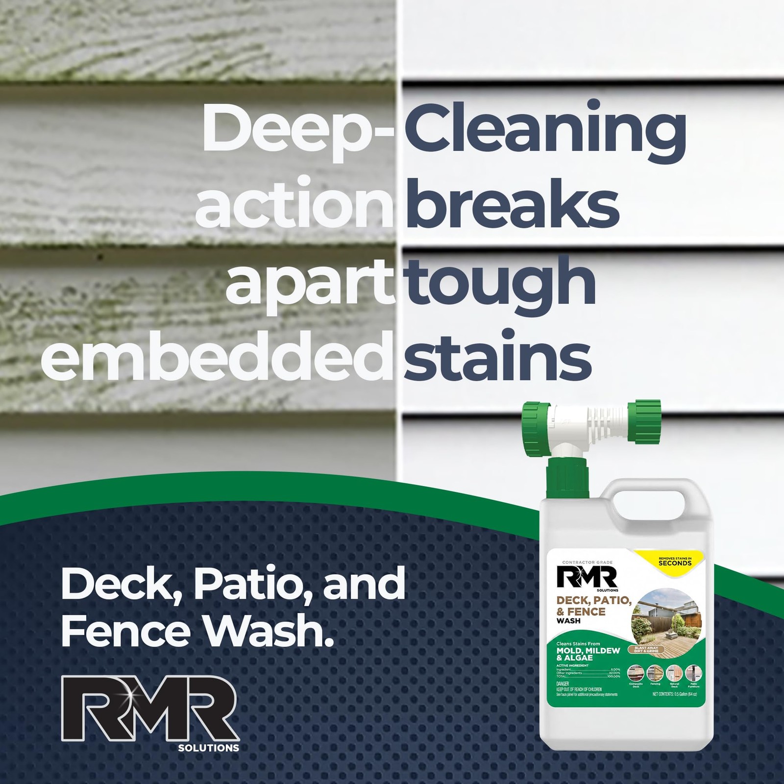 RMR Deck, Patio, & Fence Wash – Commercial-Grade Outdoor 64 Fl Oz (Pack of 1)