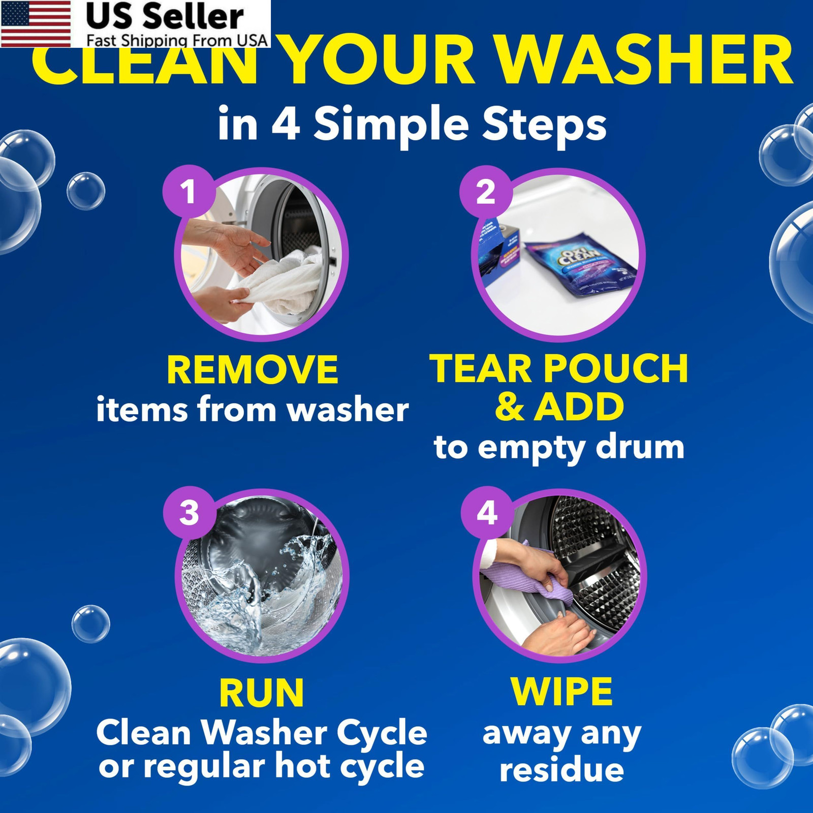 Washing Machine Cleaner Tablets with Odor Blasters Deep Cleaning 4 Count USA