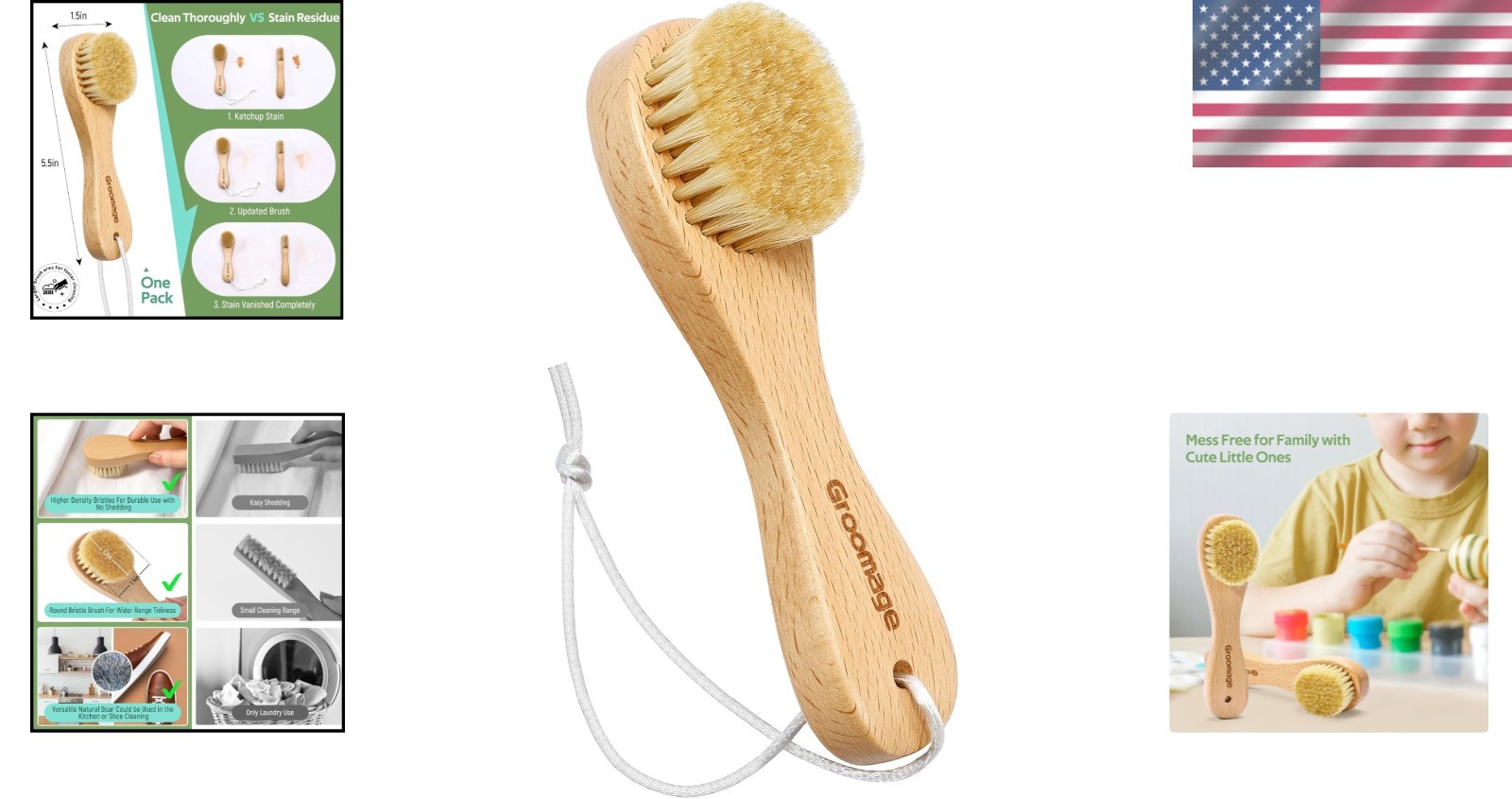 Soft Bristle Cleaning Brush for Fabrics – Gentle Stain Removal with Beech Handle