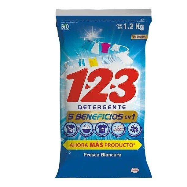 3X Detergente 123 Fresca Blancura 🇲🇽 Powder Laundry Detergent, 1.2Kg, 3 Pack