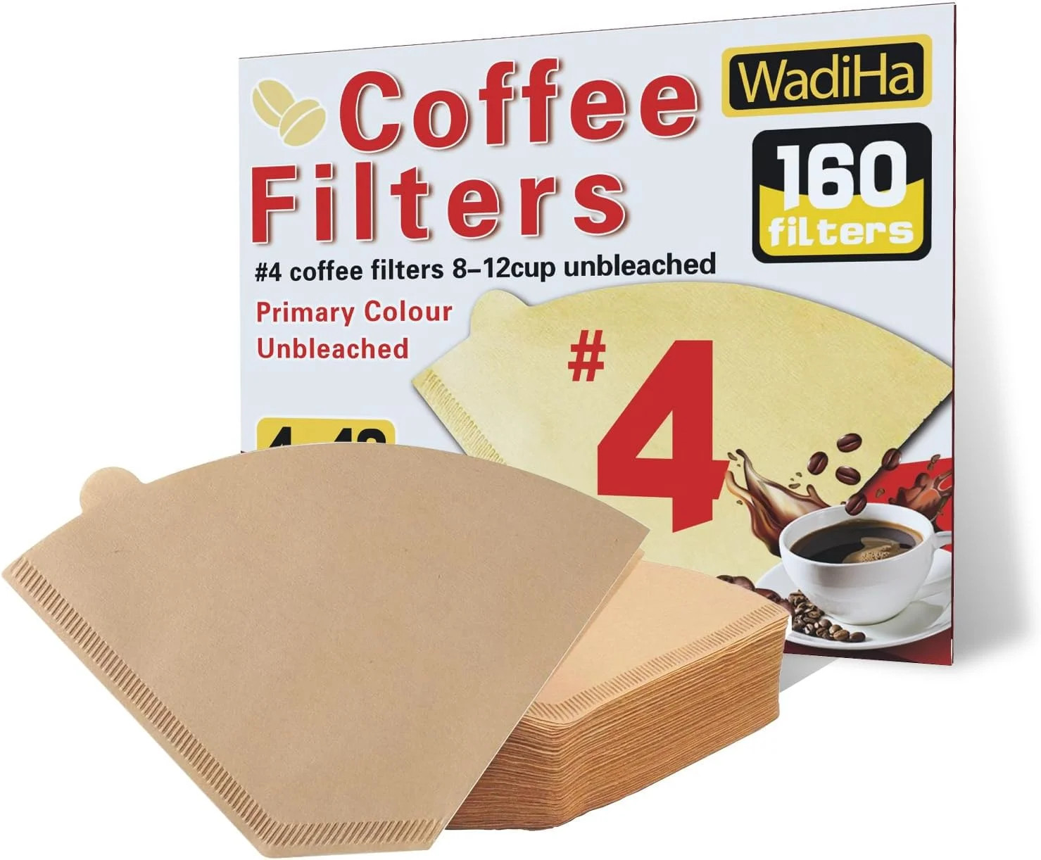 Disposable Coffee Paper Filters, 160 Pcs #4 Cone Coffee Filter 8-12 Cup (Natural