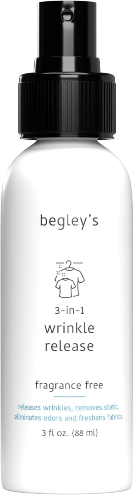 Fragrance-Free 3-in-1 Wrinkle Remover & Odor Eliminator Spray – 3 oz Travel Size