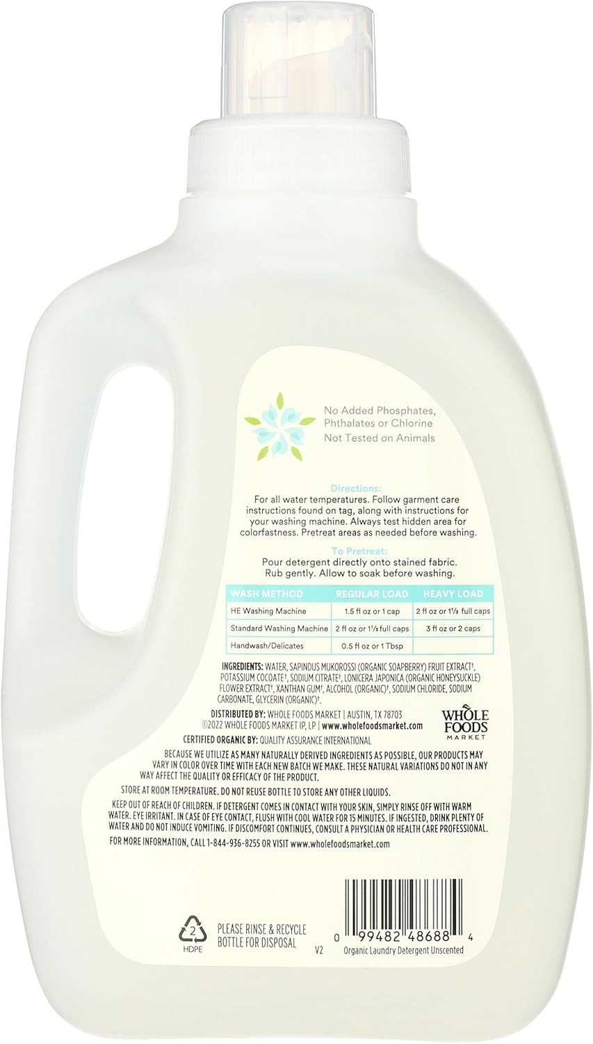 33 HE Loads of Organic Unscented Detergent – Gentle & Hypoallergenic Formula