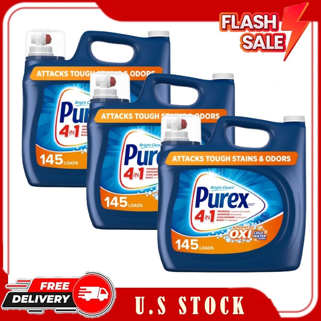3 Pack Purex Advanced Oxi Power Liquid Detergent, 218 fl oz, 145 Wash Loads