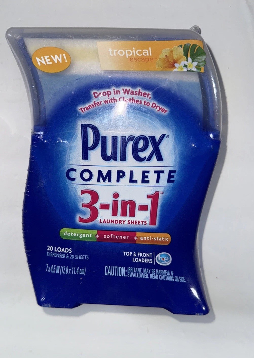 Purex Detergent Complete Laundry Sheets Softener Anti Static 20 Loads Tropical