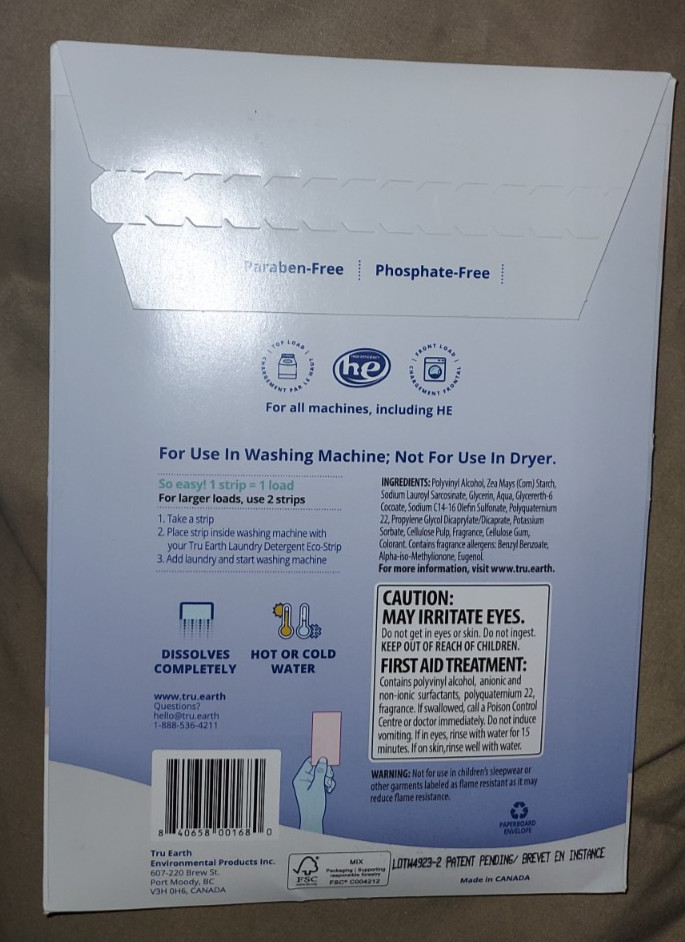 Tru Earth Eco-Strips Fresh Linen Fabric Softener+ Phosphate free, cruelty free
