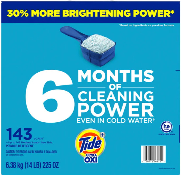 Tide Plus Ultra Oxi Powder Laundry Detergent, Original, 143 Loads, 225 oz