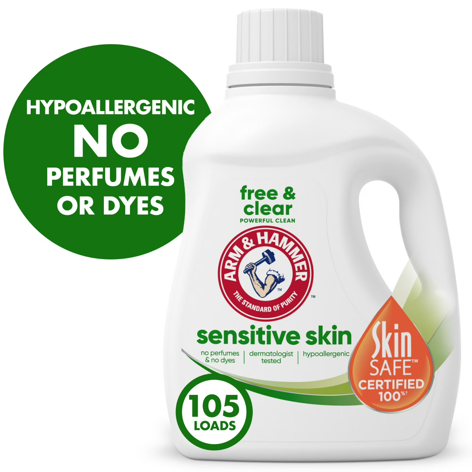 ARM & HAMMER Sensitive Skin Free & Clear Liquid Laundry Detergent, 105 fl oz, 10