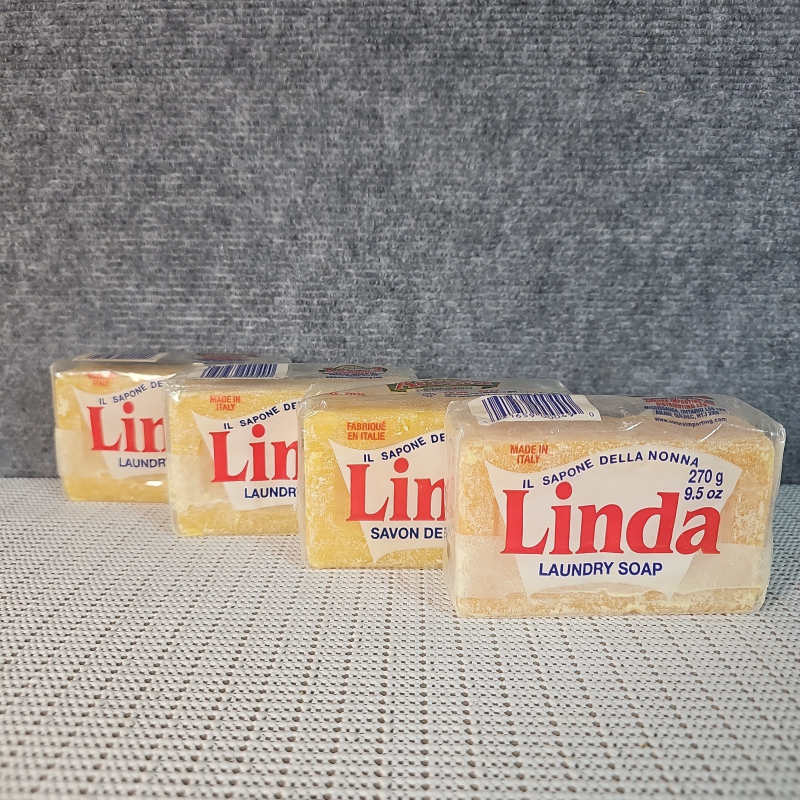 VTG Aurora Italian Linda Savon De Lavage Laundry Bar Soap Made In Italy 4 Bars