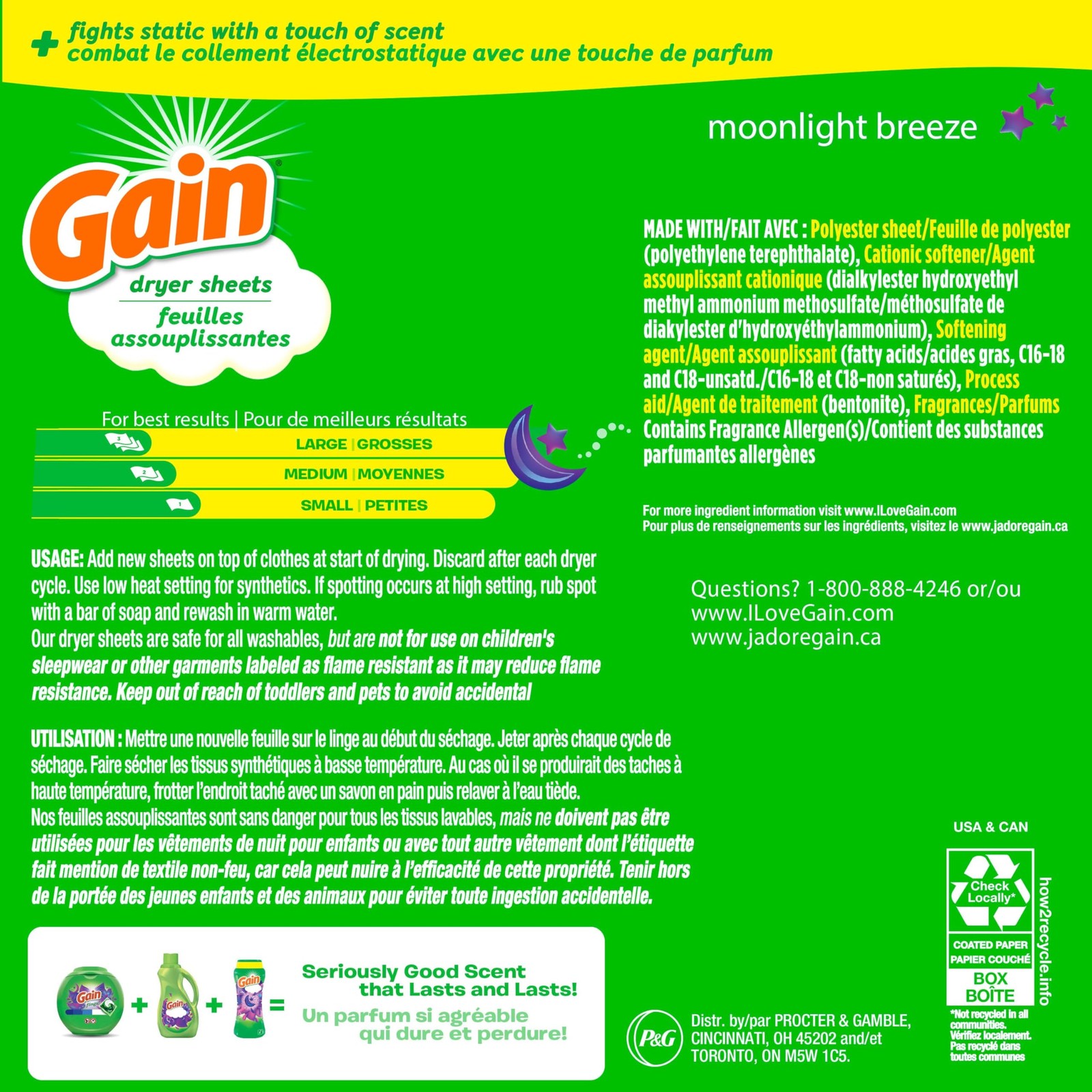 Gain dryer sheets Plus Wrinkle Release, Moonlight 120 Count (Pack of 1)