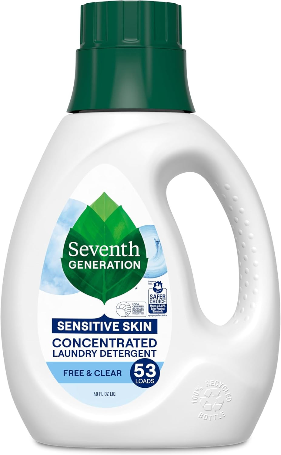 Concentrated Laundry Detergent Liquid Free & Clear Fragrance Free 40 oz
