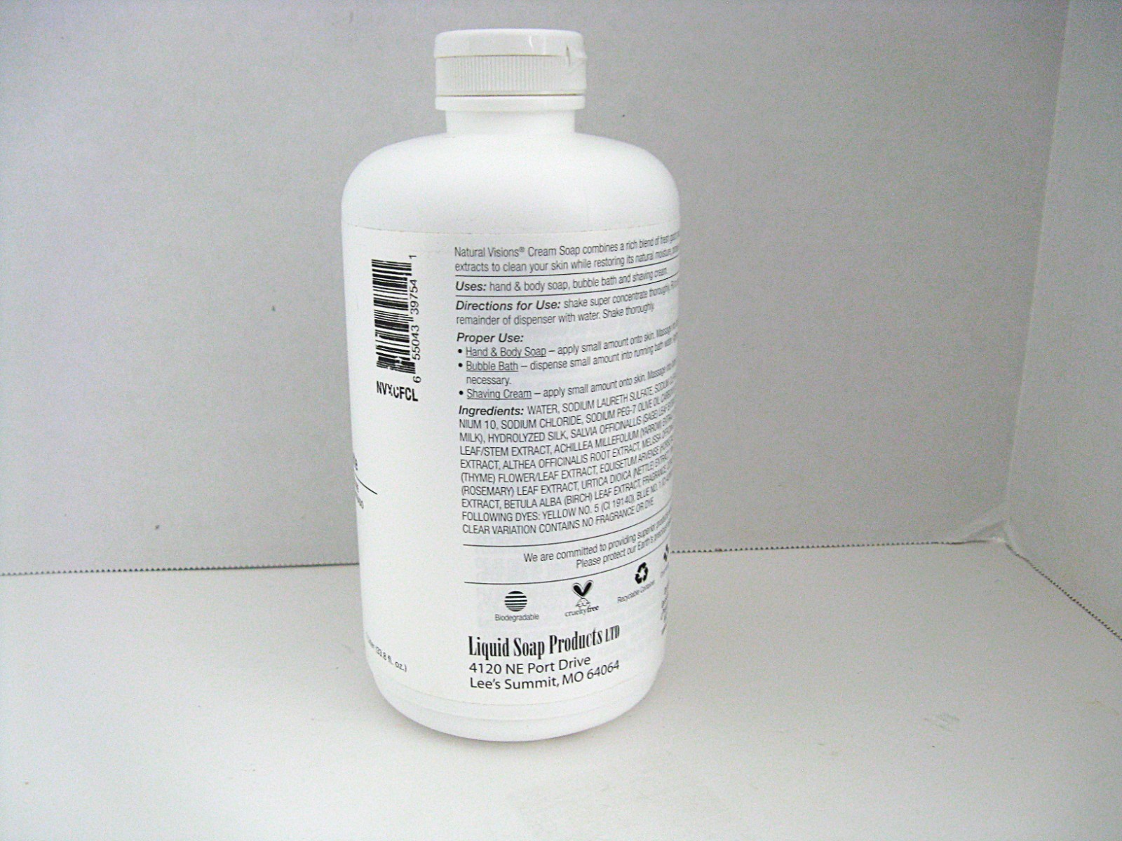 Natural Visions Cream Soap Super Concentrate Liquid Soap 33.8 oz NEW