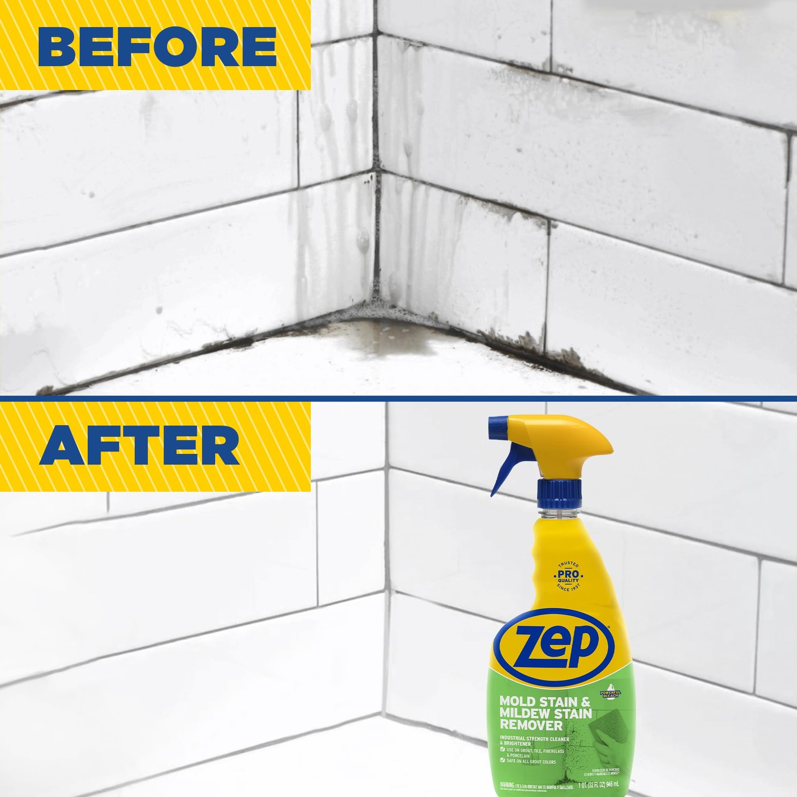 Zep Mold Stain and Mildew Stain Remover – 32 oz (Pack of 4) ZUMILDEW32 – Profess