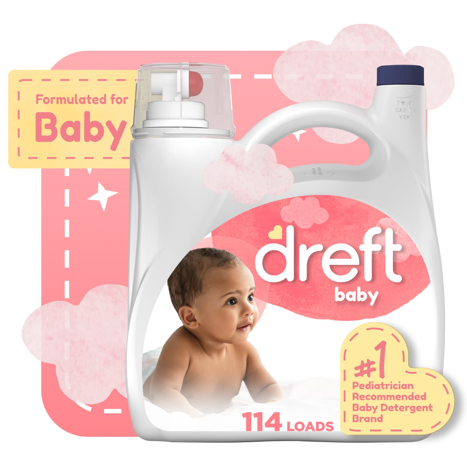 150 fl oz, 114 Loads Dreft Liquid Laundry Detergent for Babies, Tackles 100%