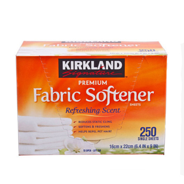 Kirkland Signature Fabric Softener 250 Single Sheets Refreshing Scent Laundry