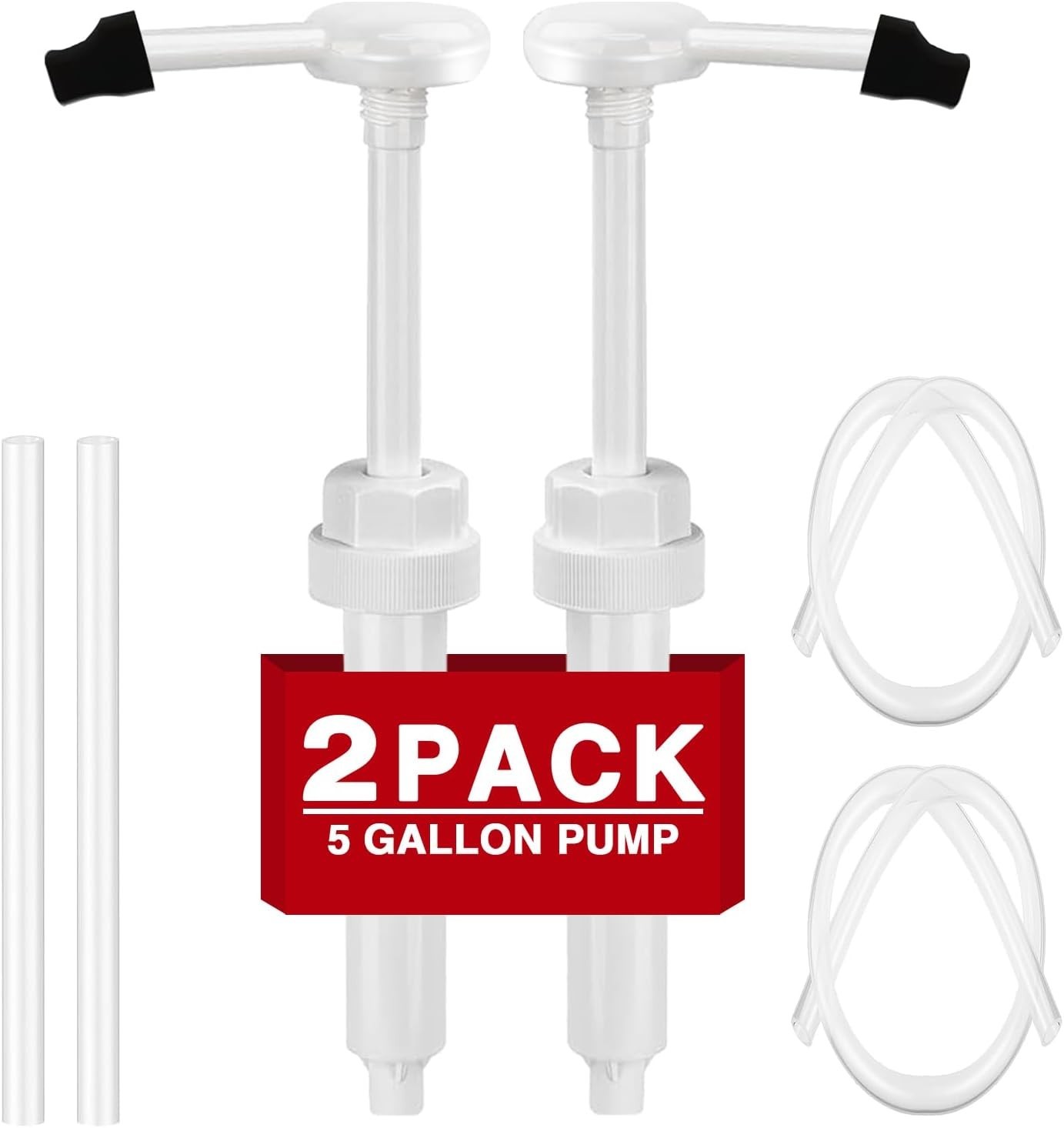 2 Pack 5 Gallon Pump Dispenser: 1oz Pump, Extended Tube, No-Drip Cap for Liquids