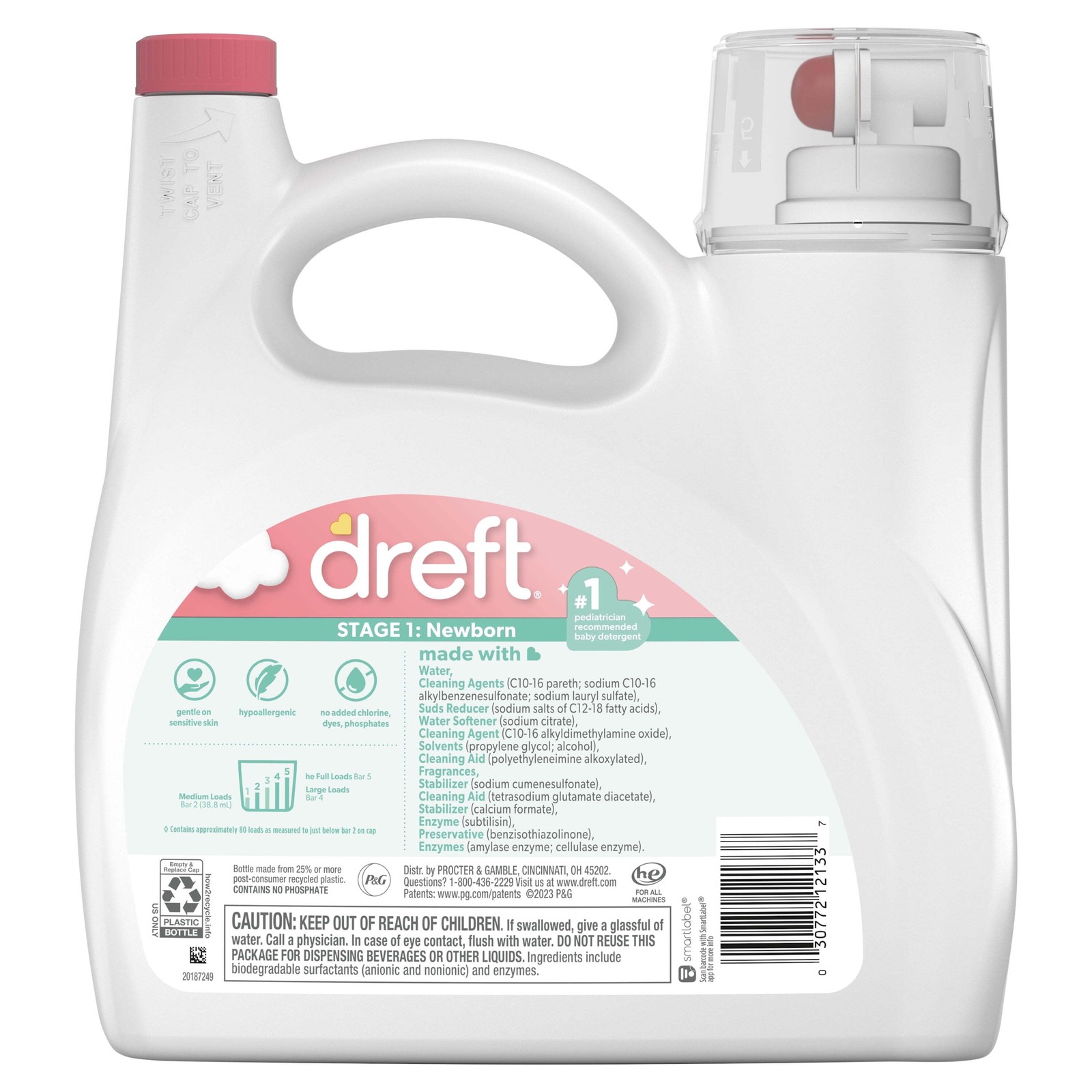 105oz Dreft Newborn Laundry Detergent – Hypoallergenic, 80 Loads,