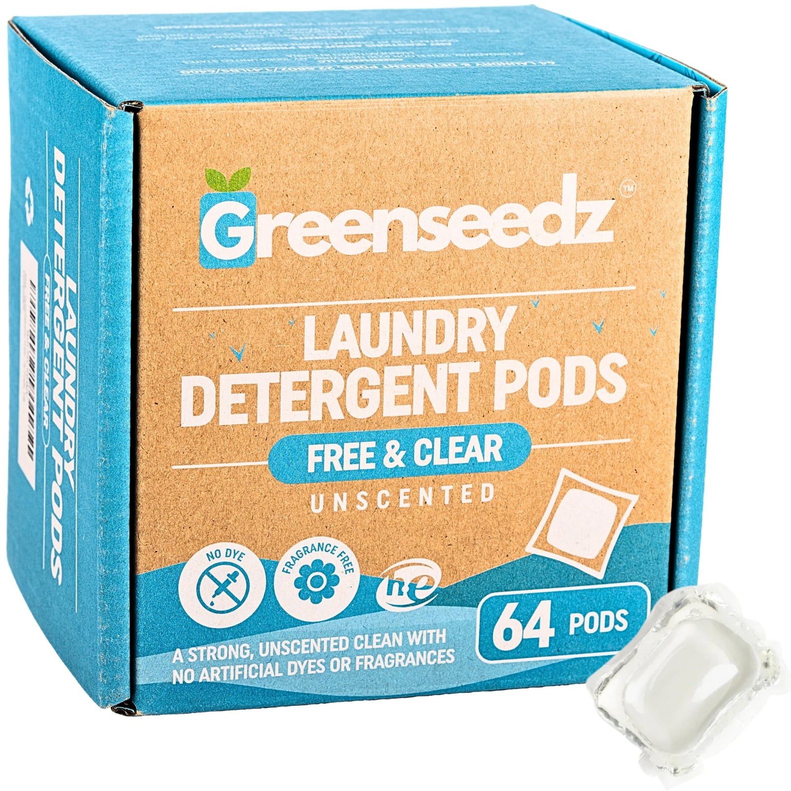 Laundry Detergent Pods Free & Clear, Unscented, 64 Count, Eco Friendly, Biode…