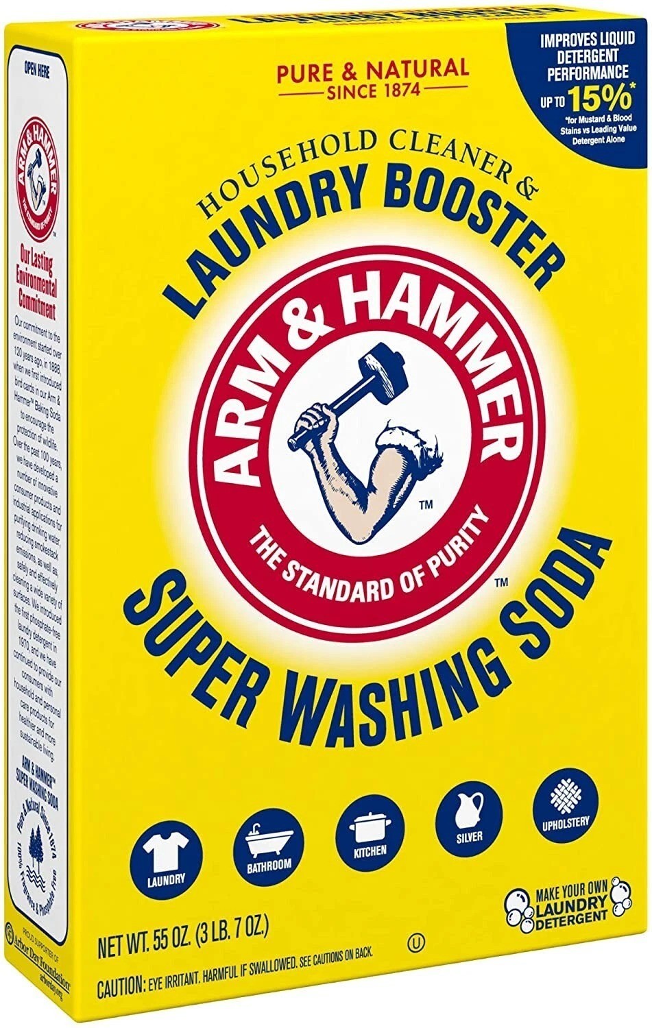 Arm & Hammer Super Washing Soda Detergent Booster & Household Cleaner, 55oz.