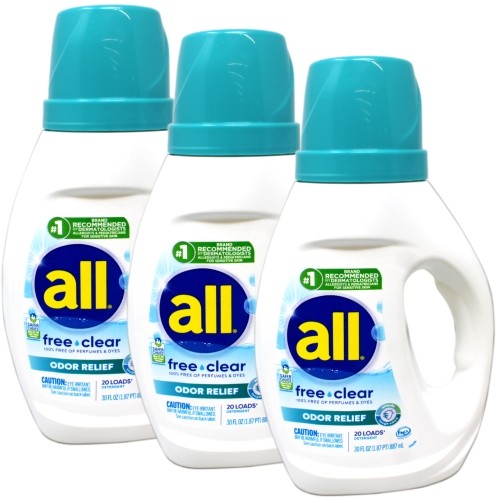 All Free Clear Odor Relief Liquid Laundry Detergent 30 oz 3 Pack