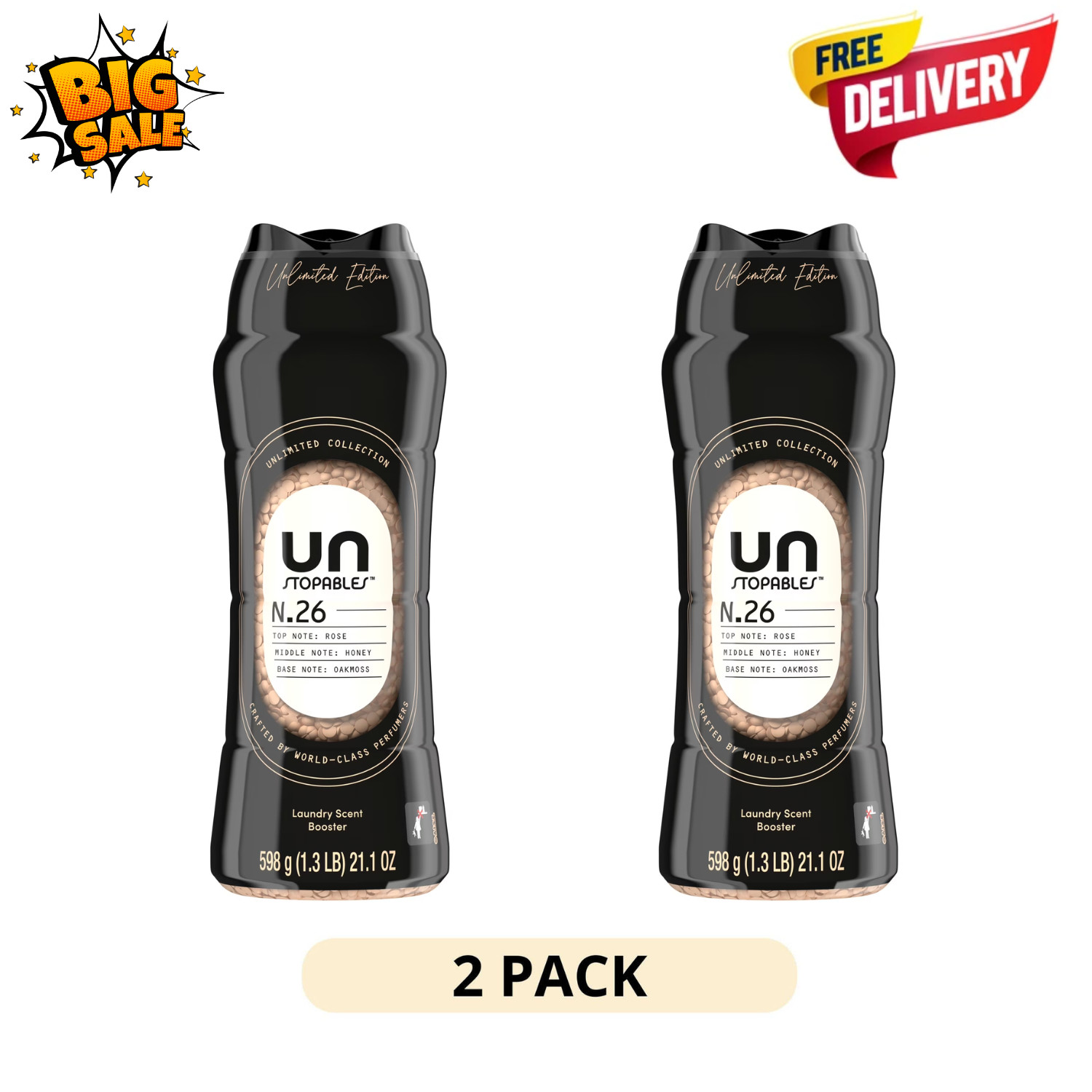 2 Pack Downy Unstopables Scent Beads N26 21.1oz In Wash Booster Unlimited Fresh
