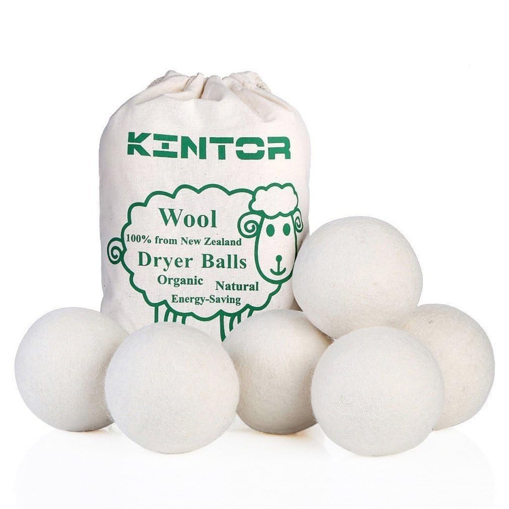 KINTOR Wool Dryer Balls XL 6 Pack 2.95, 100 New Zealand Wool Organic Fabric S…