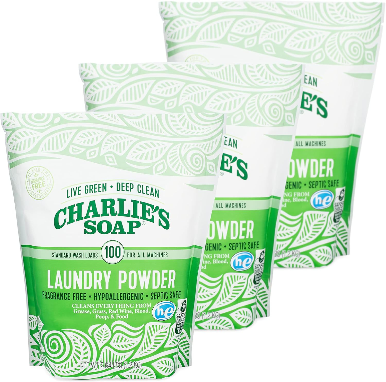Charlie’S Soap Laundry Powder (100 Loads, 3 Pack) Hypoallergenic Deep Cleaning W