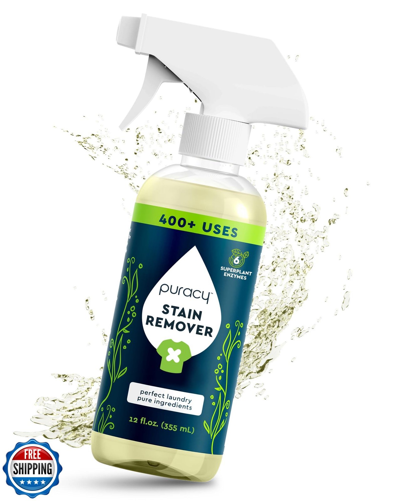 Puracy Stain Remover Spray, Natural Travel and Laundry Stain Cleaner for Clot