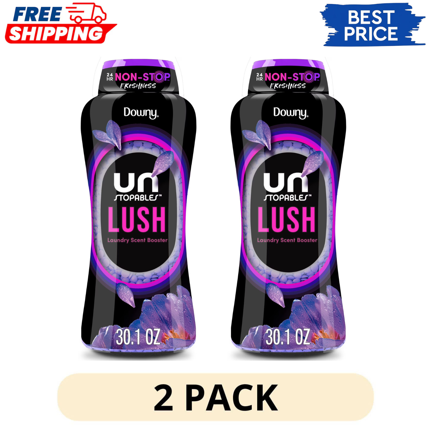 2 Pack Downy Unstopables Lush Laundry Scent Booster Beads 30.1 oz Bottle
