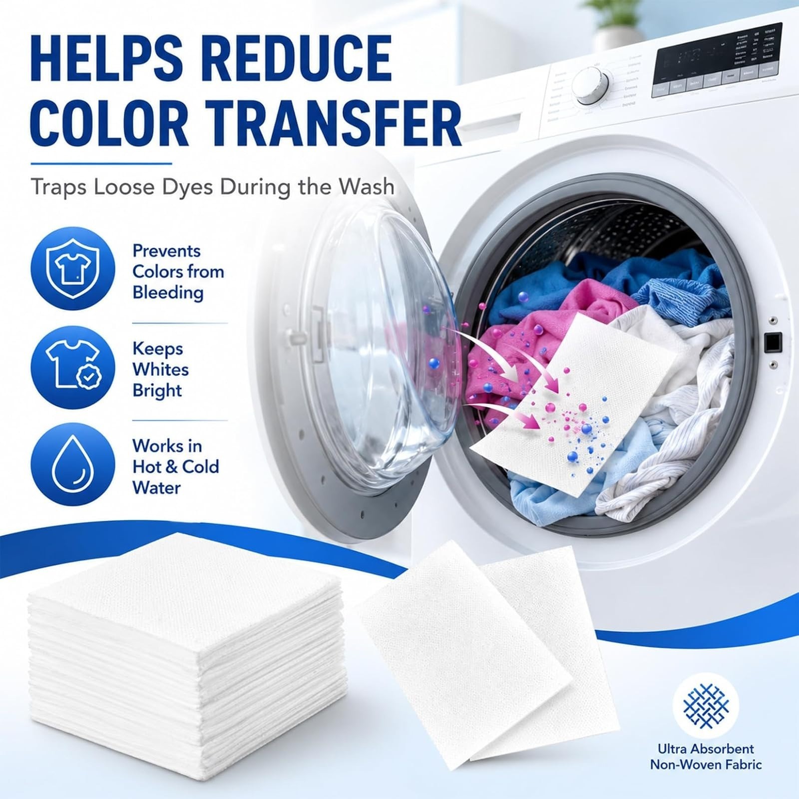 RAINFLOW Color Catcher Sheets – 100 Count Dye Trapper for Laundry to Prevent Col