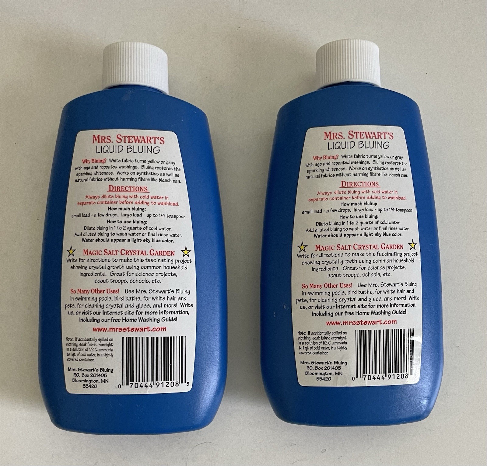 Lot 2 Mrs Stewart’s Concentrated Liquid Bluing Whitens Whites Safely 8 Oz Each