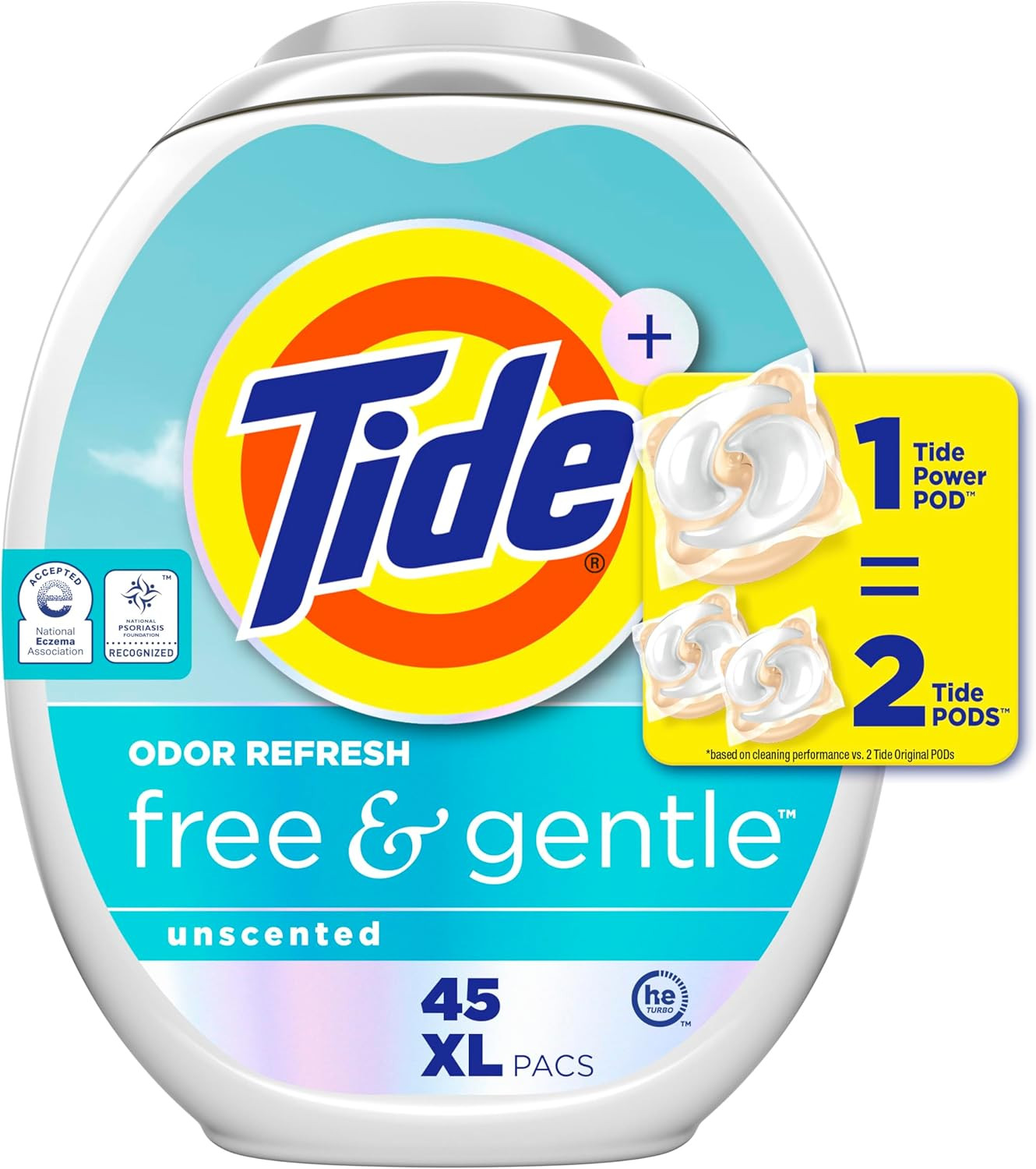 Tide PODS Free and Gentle Odor Refresh Laundry Detergent Packs, 45 Count, Hypoal