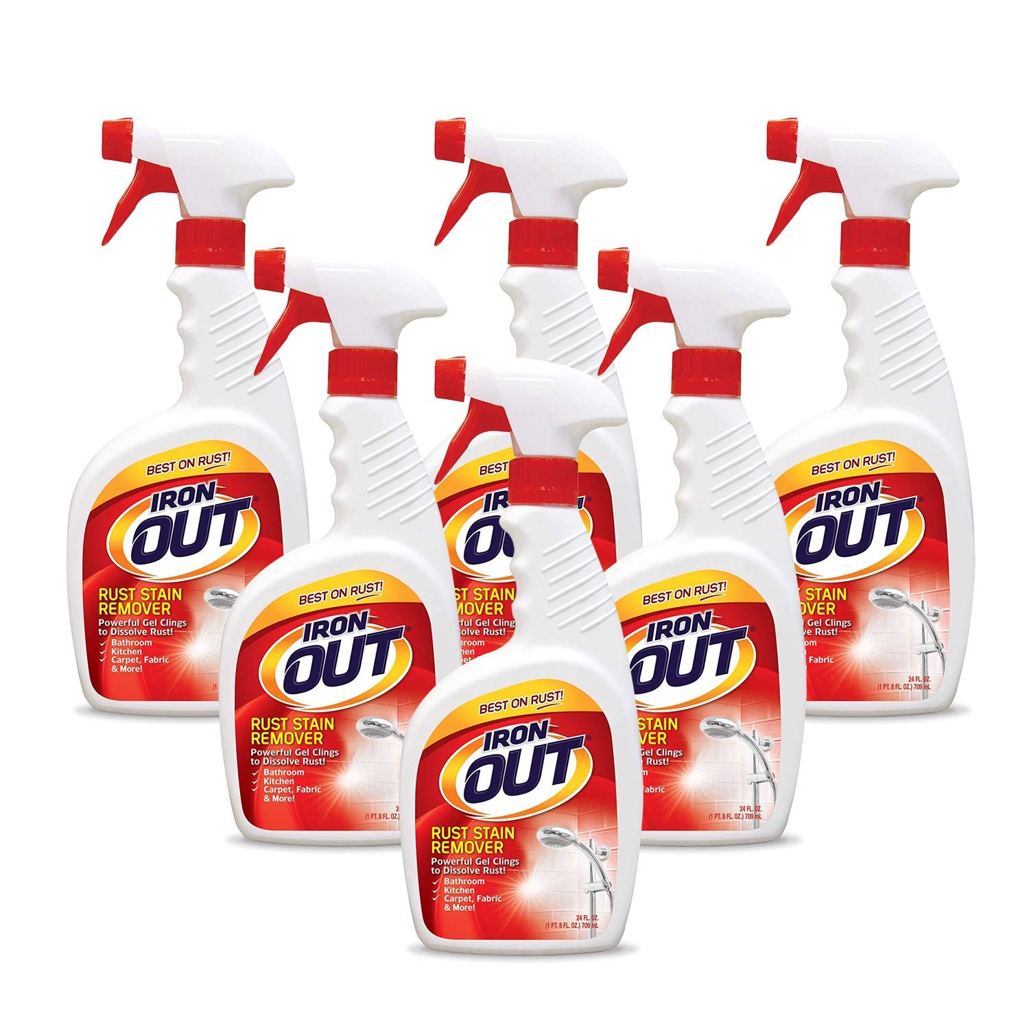 Iron OUT Spray Gel Rust Stain Remover, Remove and 24 Fl Oz (Pack of 6), Clear