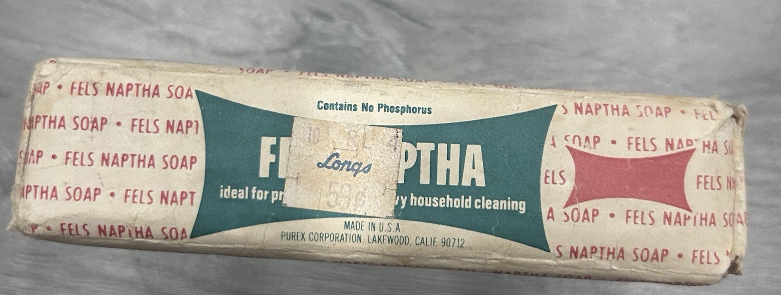 Fels-Naptha Heavy Duty Laundry Bar Soap 6.5 oz Purex Original Packaging VTG