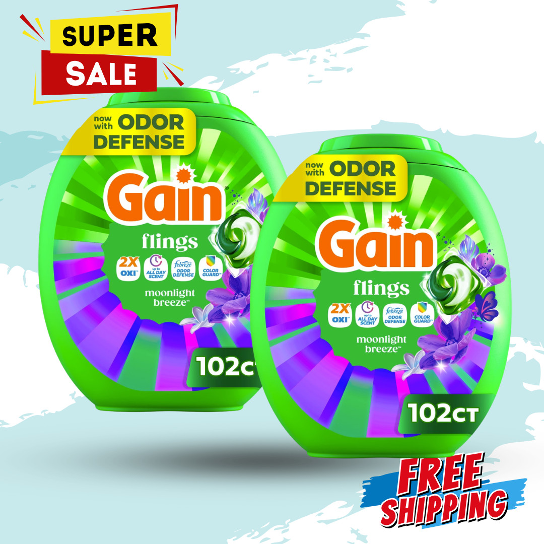 [FASH SALE] Gain Flings 4in1 Oxi Boost Laundry Pacs Moonlight Breeze 102 Ct 2 Pk
