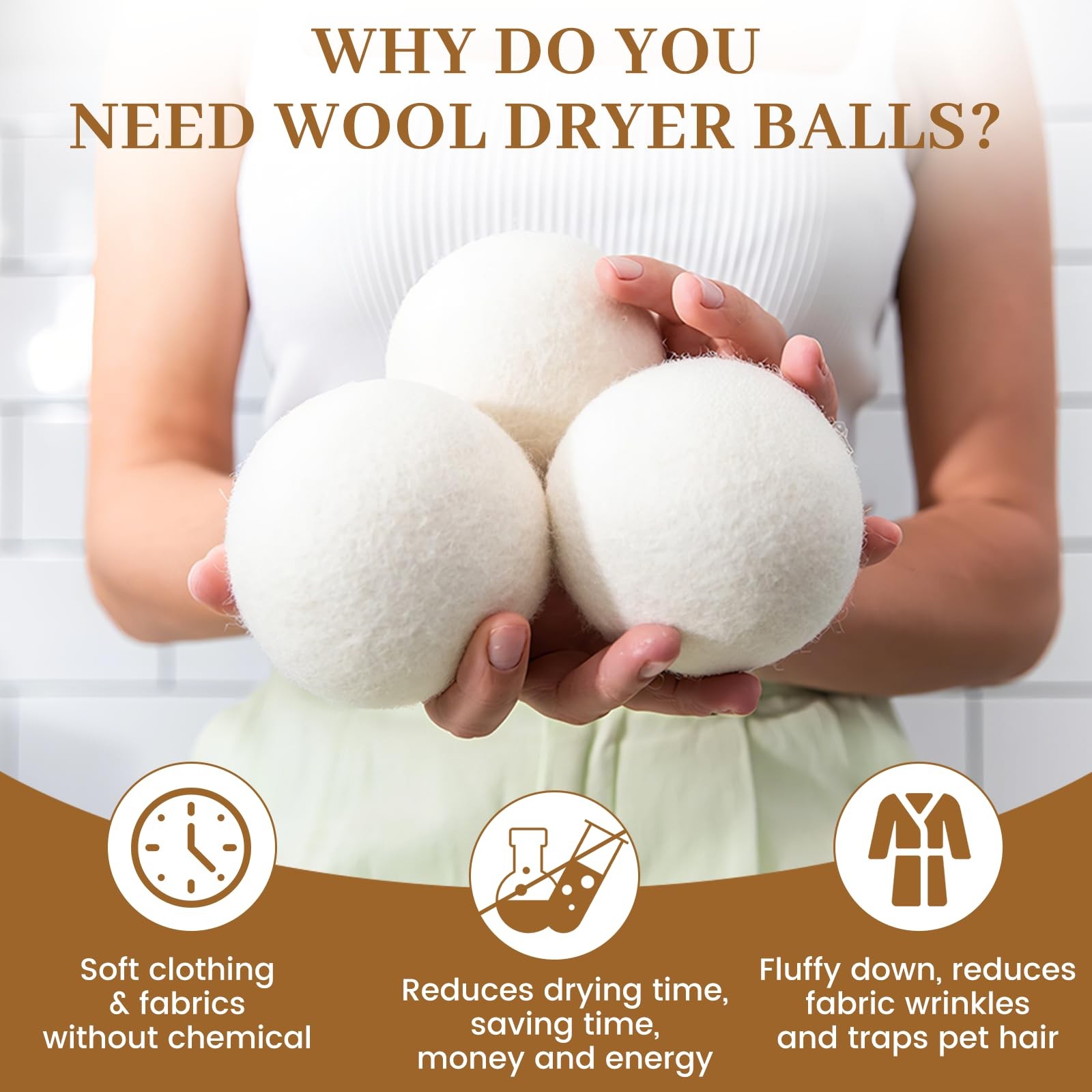 Dryer Balls Handmade Reusable Natural Fabric Softener 3 Pack XL Wrinkles Free