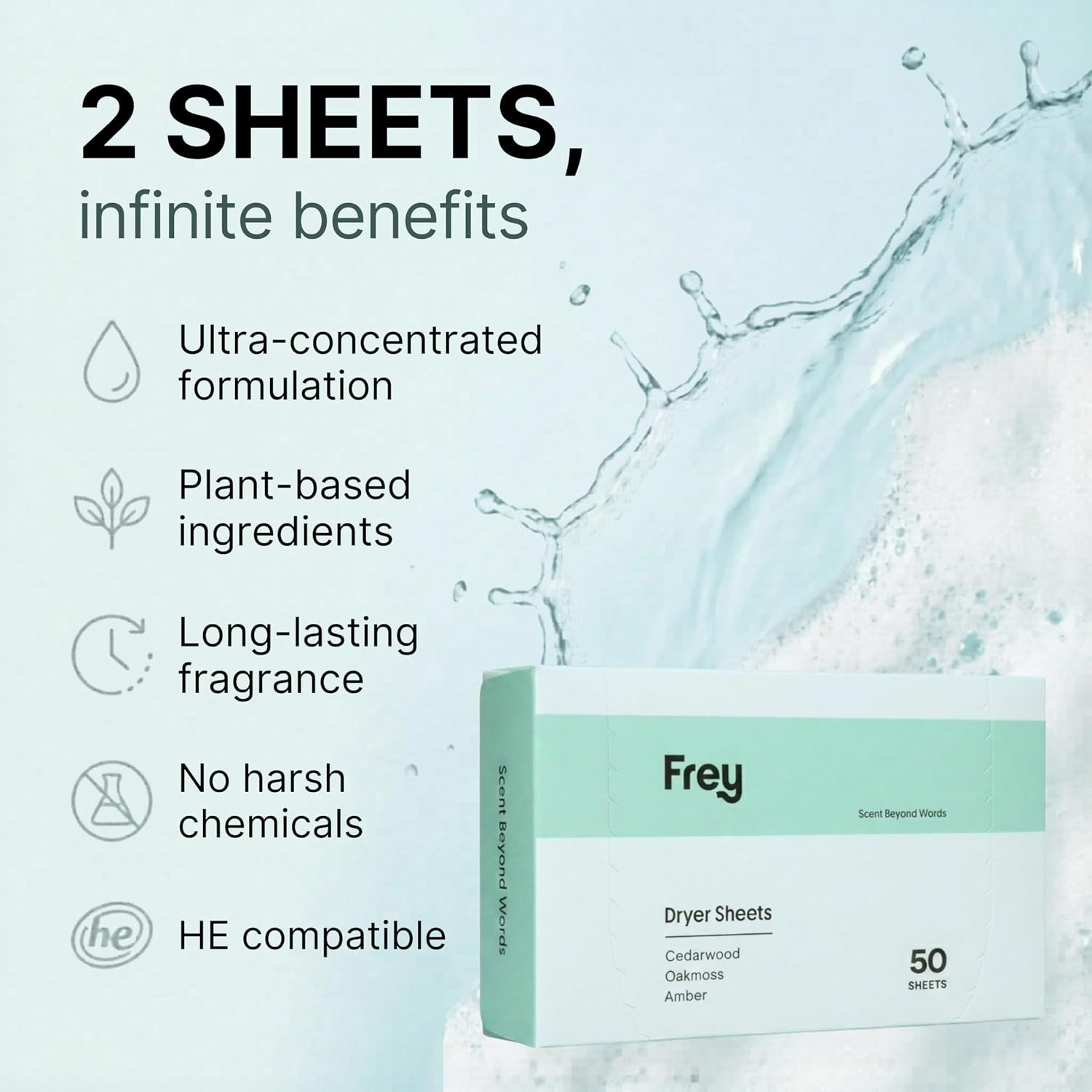 FREY Naturally Scented Dryer Sheets | Eco Friendly Fabric Softener for Static Co
