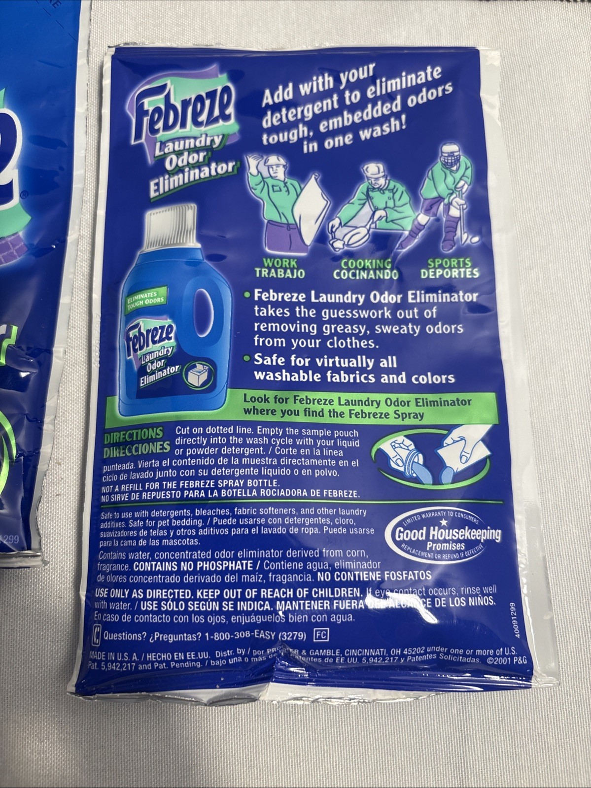 Febreze Laundry Odor Eliminator Detergent Additive Original Strength 2 Samples
