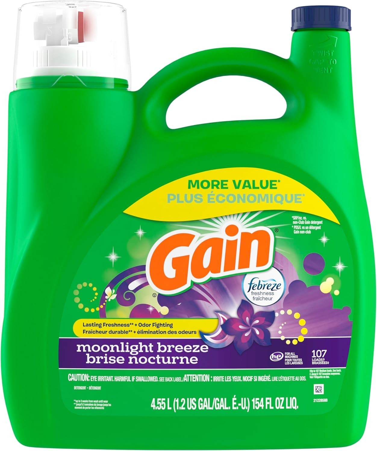 Gain + Aroma Boost Liquid Laundry Detergent, Moonlight Breeze Scent, 107 Loads,
