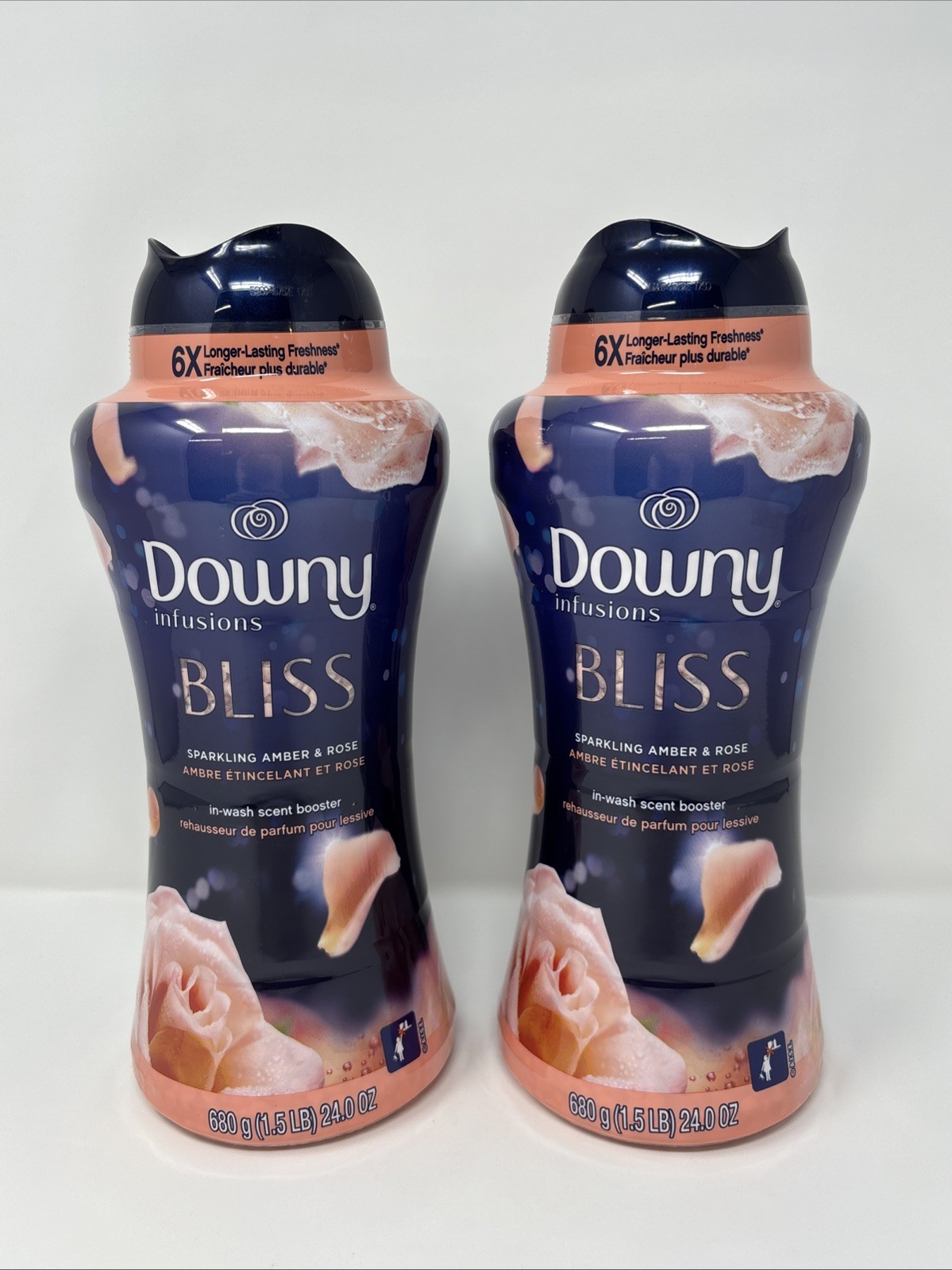 2X 24 Oz 1.5 Lb Downy Infusions Bliss Sparkling Amber & Rose Scent Booster Beads
