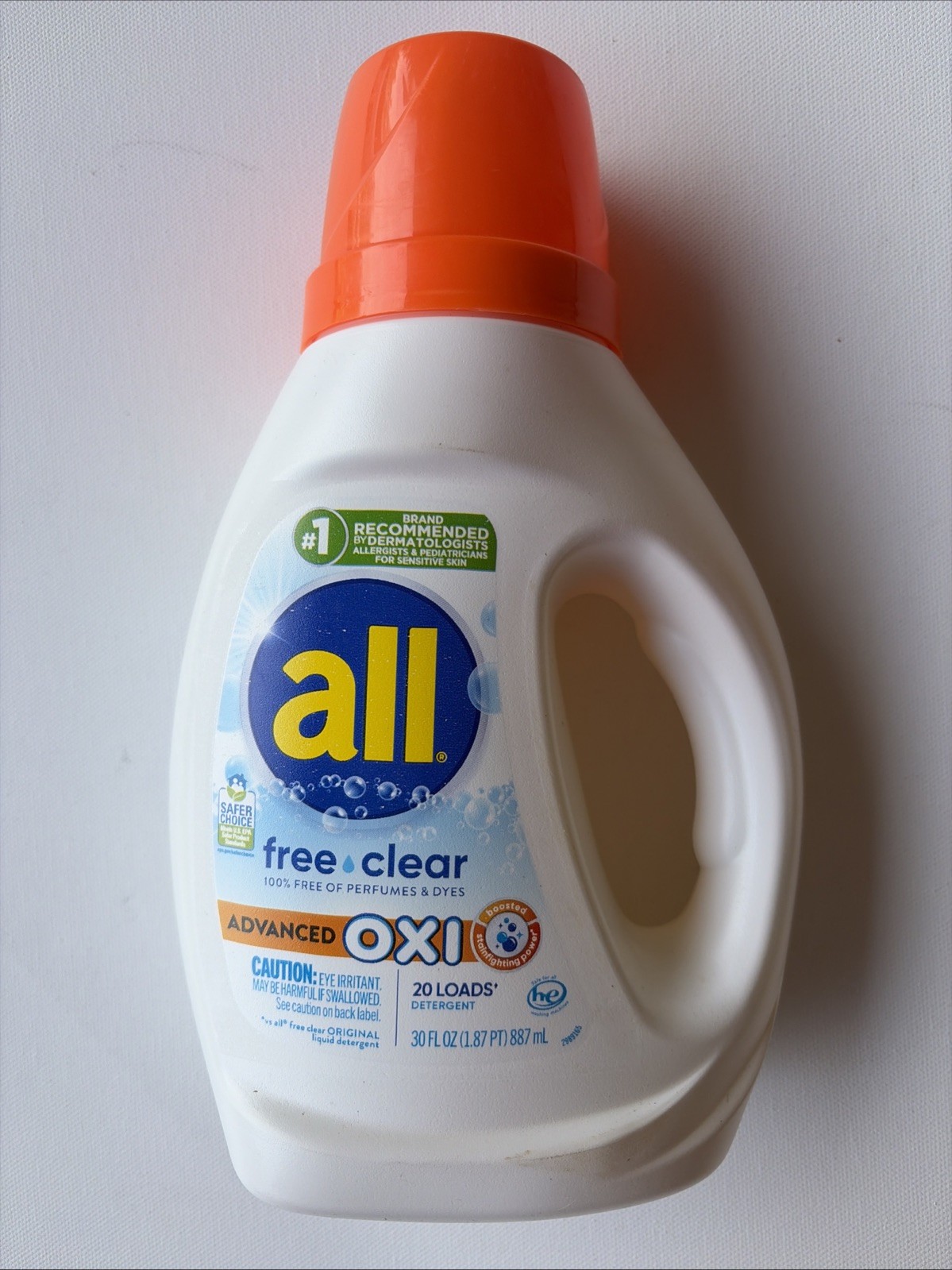 ALL Free Clear Advanced Oxi Liquid Detergent, 20 Loads – 30fl oz