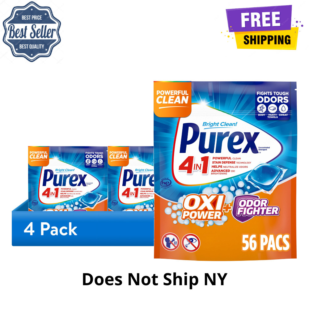 Purex Oxi Power Odor Fighter Laundry Detergent Pacs, 56 Ct – 4 Pack (224 Pods)