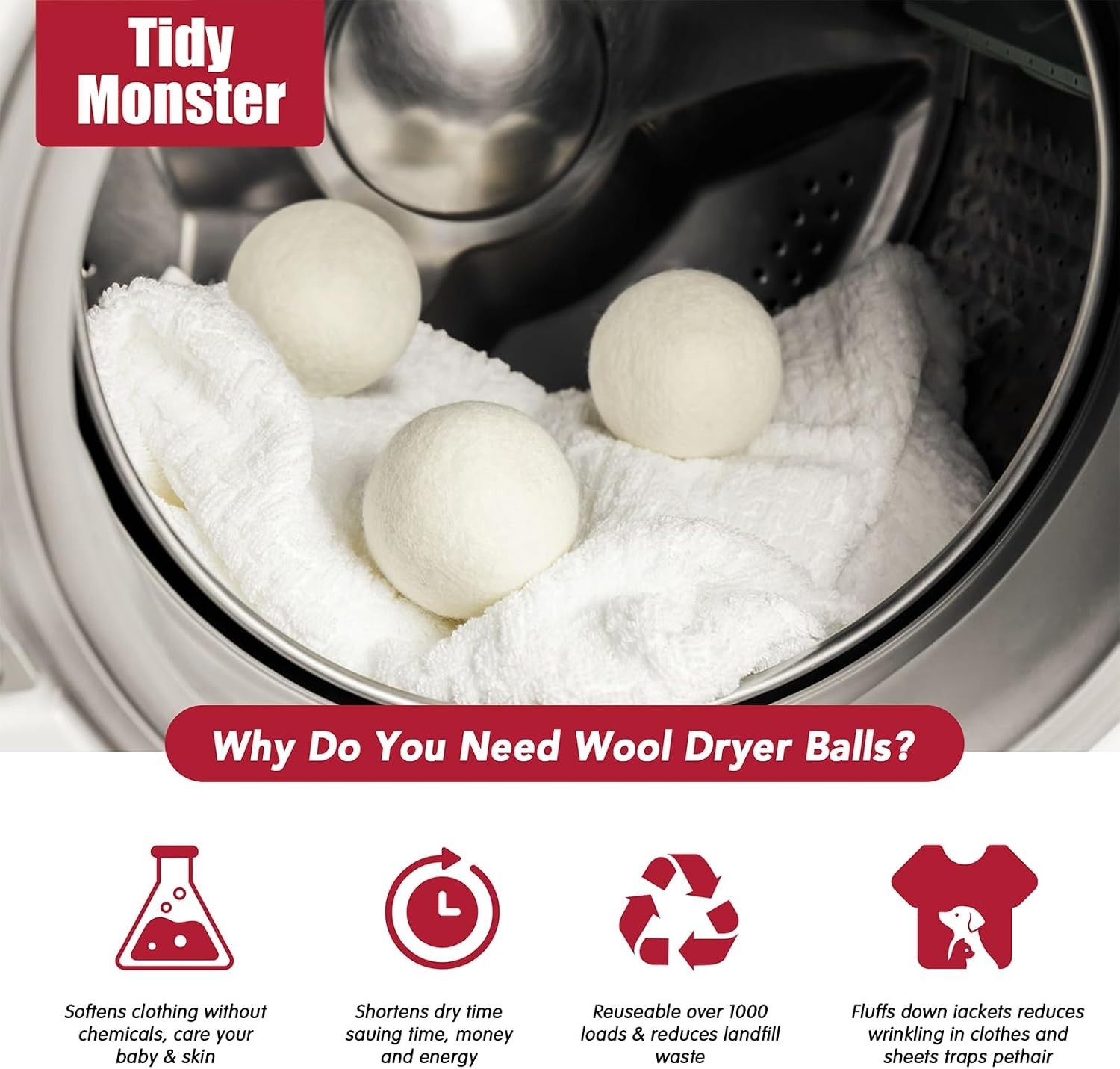 100% New Zealand Wool Dryer Balls XL Size – 6 Pack, Organic & Chemical-Free F…